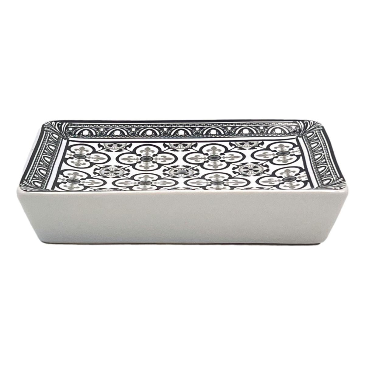 Black Fleur de Lys Ceramic Soap Dish