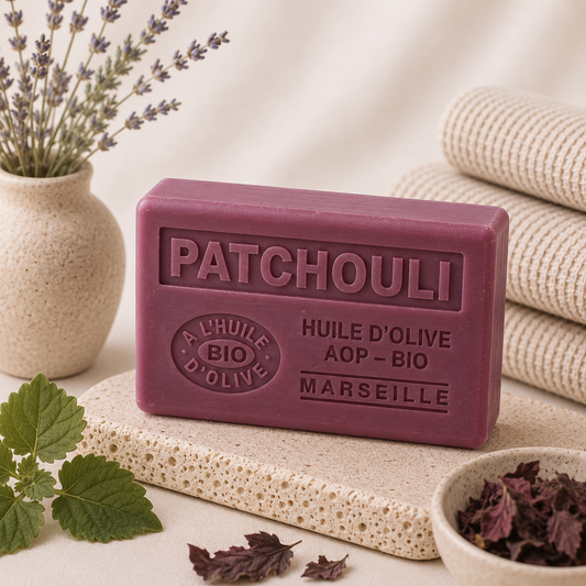 Savon à l'huile d'Olive Bio parfumé au Patchouli 125g