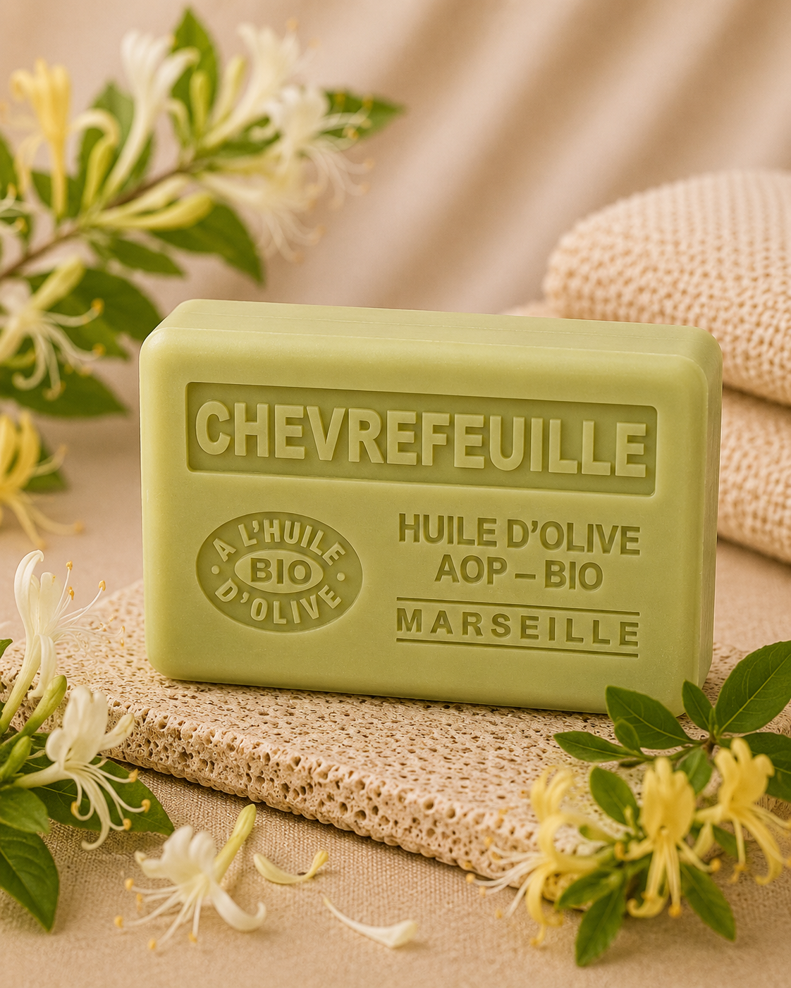 Organic Olive Oil Soap scented with Honeysuckle 125g