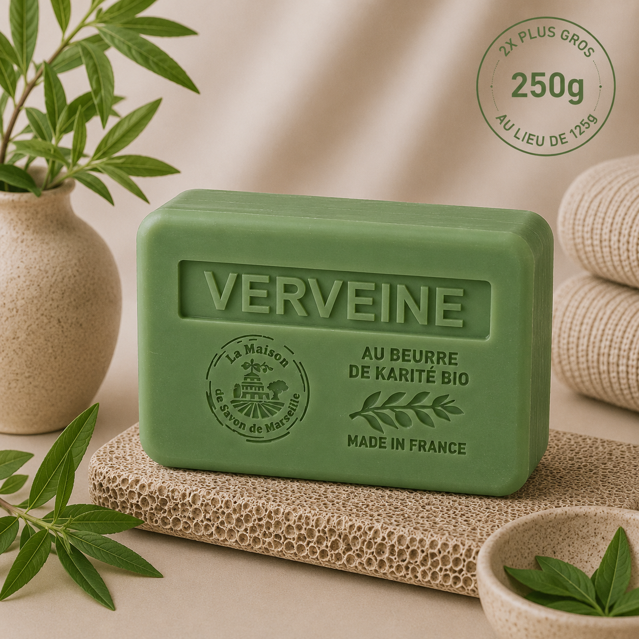 Savon solide parfumé à la verveine – Au beurre de karité bio 250g
