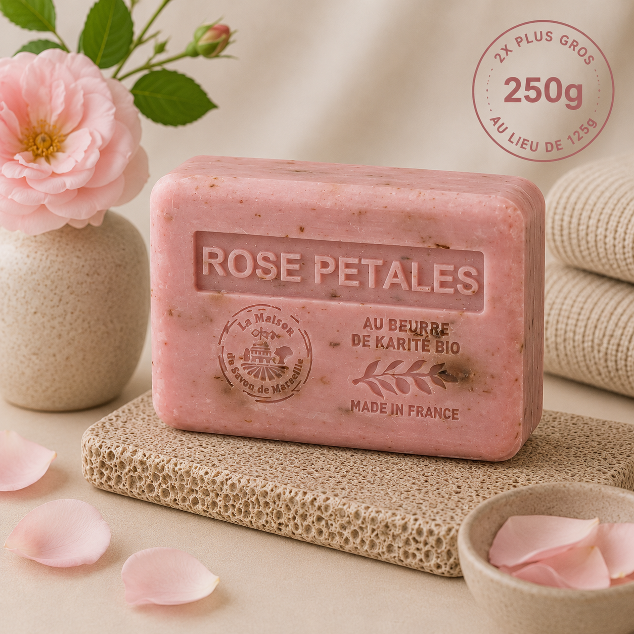 Rose-scented bar soap – With organic shea butter 250g